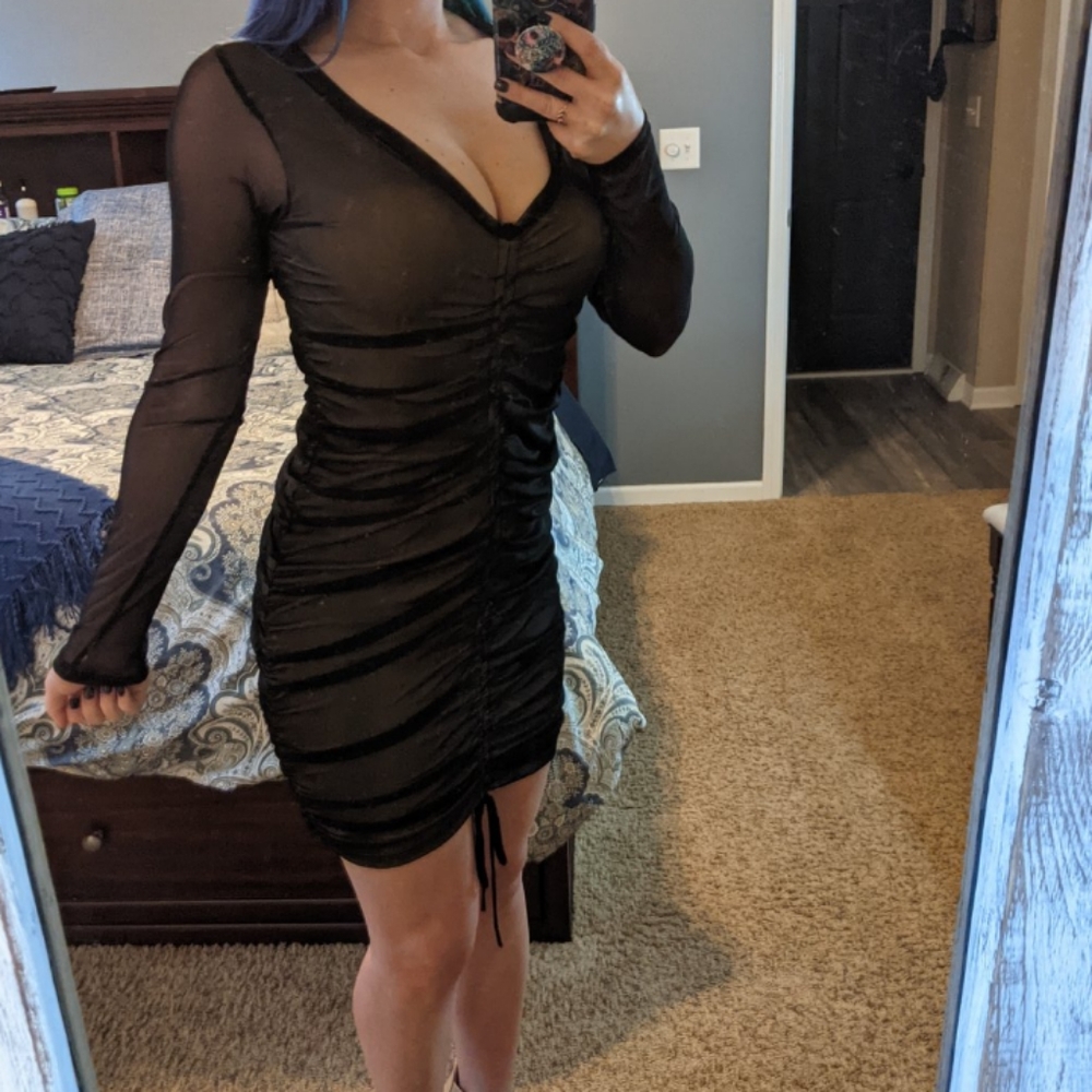 Sexy black fashion nova mesh body con dress M